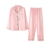 Flodxo Silk Pyjamas for Women Plus Size Soft Satin Long Sleeve Shirts Blouser & Long Pant Pyjamas Set Button Down Pj Sets Loungewear Classic Pjs for All Seasons Sleepwear Nightwear Pink L