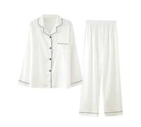 Flodxo Silk Pyjamas for Women Plus Size Soft Satin Long Sleeve Shirts Blouser & Long Pant Pyjamas Set Button Down Pj Sets Loungewear Classic Pjs for All Seasons Sleepwear Nightwear White M