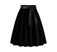 Flodxo Skirts for Women UK Knee Length 50S Style Pleated Skirt Elegant A Line Swing Shirts for Tea Party Cocktail with Belt Skater Flowy Skirt 1950S Vintage Club Evening Dresses Black XXL