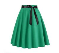 Flodxo Skirts for Women UK Knee Length 50S Style Pleated Skirt Elegant A Line Swing Shirts for Tea Party Cocktail with Belt Skater Flowy Skirt 1950S Vintage Club Evening Dresses Green L