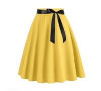 Flodxo Skirts for Women UK Knee Length 50S Style Pleated Skirt Elegant A Line Swing Shirts for Tea Party Cocktail with Belt Skater Flowy Skirt 1950S Vintage Club Evening Dresses Yellow M
