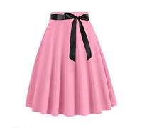 Flodxo Skirts for Women UK Knee Length 50S Style Pleated Skirt Elegant A Line Swing Shirts for Tea Party Cocktail with Belt Skater Flowy Skirt 1950S Vintage Club Evening Dresses Pink XXL