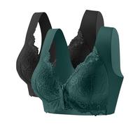 Flodxo Soft Bras for Women UK Multi Pack Plus Size Full Support Wireless Bras Non Wired Push Up Front Fastening Bra 2 Pack Sexy Lace Front Closure Bra Wide Straps Comfort Bralettes Black M