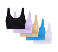 Flodxo Sport Bras for Women UK Multipack 5Pc High Support Plus Size Tshirts Bra Non Wired Pull On Yoga Sports Bras Comfort Soft Seamless Crop Tops Bralette Full Cup Running Gym Bra Khaki 4XL