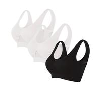 Flodxo Sports Bras for Women 3 Pack, Non Wired Bra Ladies Padded Push Up Bralette Multipack Wide Strap Brassiere Full Coverage Everyday Bras for Yoga Running Jogging Gym Black 5XL