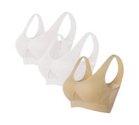 Flodxo Sports Bras for Women 3 Pack, Non Wired Bra Ladies Padded Push Up Bralette Multipack Wide Strap Brassiere Full Coverage Everyday Bras for Yoga Running Jogging Gym Khaki XXL