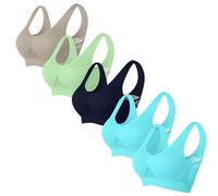 Flodxo Sports Bras Women High Impact for Large Breasts 5 Pack Push Up Non Wired Bras Seamless Full Cup Pull On Bra Breathable Everyday Bralette for Yoga Running Workout Crop Top Sky Blue 4XL