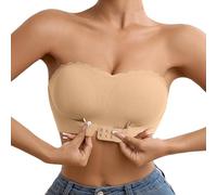 Flodxo Strapless Bras for Women Push Up Front Fastening Bras Non Wired Anti-Slip Bandeau Bra Front Closure Full Support Everyday Bra Invisible Tube Bralette for Party Wedding Dress Beige S