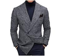 Flodxo Suit Jackets for Men Regular Fit Tweed Jacket Casual Double Breasted Blazer Vintage formal Suit Jackets Regular Fit Long Sleeves Smart Suit Blazer for Wedding Business Grey XXL