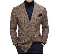 Flodxo Suit Jackets for Men Regular Fit Tweed Jacket Casual Double Breasted Blazer Vintage formal Suit Jackets Regular Fit Long Sleeves Smart Suit Blazer for Wedding Business Brown XL