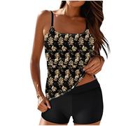 Flodxo Swimsuits for Women Tummy Control 2 Pieces Tankini with Shorts Plus Size Sport Beach Swimming Costume Floral Print Tankini Top with High Waist Swim Shorts Modest Bathing Suit Dark Grey M