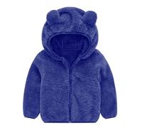 Flodxo Teddy Bear Coat Kids Winter Warm Fleece Jacket Girls Boys Faux Fur Coats Fluffy Fuzzy Plush Hooded Overcoats with Cute Bear Soft Cosy Full Zip Cardigan Jumper Age 6M-4Y Blue