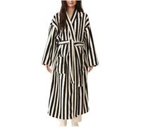 Flodxo Towel Dressing Gown Women Stripe Fleece Fluffy Bathrobe Hooded Neck Sleepwear Long Plush Bath Robe Loungwear Warm and Cosy Housecoat with Belt Soft Comfy Winter Nightgown Black XL