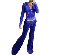 Flodxo Tracksuit Womens Full Set Winter Velour Sweatsuit 2 Peices Loungewear Outfits Long Sleeve Zip Up Hoodie Wide Leg Joggers Sweatpants Joggings Sportwear Yoga Gym Workout Playsuit Blue XL