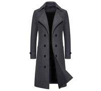 Flodxo Trench Coat Men Long Wool Coats Winter Jacket for Men UK Turndown Long Sleeve Classic Business Cardigans Plus Size Outwear Overcoat Elegant Work Pea Coats Casual Smart Jackets Dark Grey L