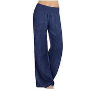 Flodxo Trousers for Women UK Stretchy Wide Leg Jeans Loose Elasticated Waist Pull On Comfy Washed Baggy Denim Jean Pants Business Casual Office Work Commute Slacks Pants with Pockets Dark Blue 3XL