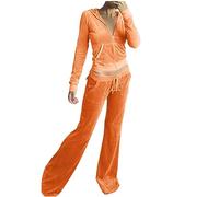Flodxo Velvet 2 Piece Outfits for Women Tracksuit Womens Full Set Long Sleeve Cropped Sweatshirt Wide Leg Sweatpants Long Pants Tracksuit Set Sport Gym Jogging Workout Activewear Sets Orange M