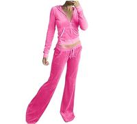 Flodxo Velvet 2 Piece Outfits for Women Tracksuit Womens Full Set Long Sleeve Cropped Sweatshirt Wide Leg Sweatpants Long Pants Tracksuit Set Sport Gym Jogging Workout Activewear Sets Pink M