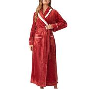 Flodxo Waffle Dressing Gowns for Women UK Winter Fleece Fluffy Bathrobe Lightweight Kimono Robe Soft Warm and Cosy Plush Housecoat Loungewear Nightwear Full Lenght Bath Robe Nightgown Red 3XL