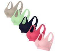 Flodxo White Bras for Women Non Wired Multipack Push Up Minimiser Bras Plus Size Full Coverage Soft Bra Seamless Comfort Running Gym Bralettes High Support Wireless Padded Yoga Bra Khaki 4XL