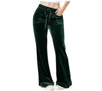 Flodxo Wide Leg Trousers for Women UK Plus Size Velour Pants Straight Leg Velvet Sweatpants Elastic Waist Casual Flared Trousers Soft Workout Yoga Pants Tracksuit Running Bottoms Army Green 3XL