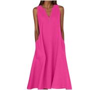 Flodxo Women Dresses Summer Elegant Linen Dresses Special Occasions Wedding Guests Party Work Dress Casual Plus Size Long Dress Sleeveless V Neck Tunic Flowy Holiday Beach Sundress Pink 5XL