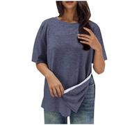 Flodxo Women Tops Post Shoulder Surgery Shirts Tear Away Short Sleeve T-Shirts After Rotator Cuff Blouses Chemo Port Adaptive Outfits Summer Loose Fit Solid Tunic Pullover Navy XXL