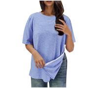 Flodxo Women Tops Post Shoulder Surgery Shirts Tear Away Short Sleeve T-Shirts After Rotator Cuff Blouses Chemo Port Adaptive Outfits Summer Loose Fit Solid Tunic Pullover Blue M