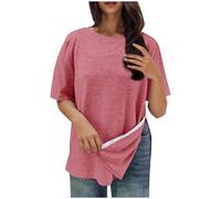 Flodxo Women Tops Post Shoulder Surgery Shirts Tear Away Short Sleeve T-Shirts After Rotator Cuff Blouses Chemo Port Adaptive Outfits Summer Loose Fit Solid Tunic Pullover Red M