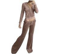 Flodxo Women Tracksuit 2 Piece Outfits Velour for Velvet Jogging Workout Sets Ladies Zip Up Hoodie Sweatshirt Elastic Waish Pants Set Plain Sport Activewear Casual Long Sleeve Suit Khaki M