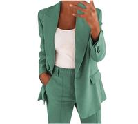Flodxo Women's 2 Piece Suit & Blazer - Long Sleeve Jacket & Straight Leg Trousers - Elegant Work & Business Suit - Petite Pants - Army Green