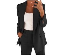 Flodxo Women's 2 Piece Suits & Blazers - Long Sleeve Jacket & Straight Leg Trousers Sets - Elegant Work & Business Petite Pants Suit - Casual & Formal Solid Black M