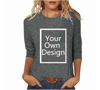 Flodxo Women's Blouses & Shirts Personalised Custom Short Sleeve Tee Shirt Print Your Own Text Logo Photo Image Casual 3/4 Sleeve Tops Fashion Solid Loose Shirt Dark Grey L