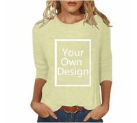 Flodxo Women's Blouses & Shirts Personalised Custom Short Sleeve Tee Shirt Print Your Own Text Logo Photo Image Casual 3/4 Sleeve Tops Fashion Solid Loose Shirt Beige 4XL