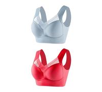 Flodxo Women's Bras 2 Piece Ladies Bras Non Wired Full Support Bra Plus Size Seamless Sports Bra Lace Solid Color Bralettes Push Up Multipack Vest Crop Top Yoga Running Jogging Gym Red L