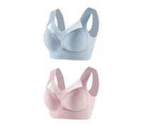 Flodxo Women's Bras 2 Piece Ladies Bras Non Wired Full Support Bra Plus Size Seamless Sports Bra Lace Solid Color Bralettes Push Up Multipack Vest Crop Top Yoga Running Jogging Gym Pink 5XL