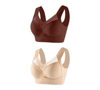 Flodxo Women's Bras 2 Piece Ladies Bras Non Wired Full Support Bra Plus Size Seamless Sports Bra Lace Solid Color Bralettes Push Up Multipack Vest Crop Top Yoga Running Jogging Gym Beige 6XL