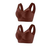 Flodxo Womens Bras Push Up Seamless Sports Bras Non Wired Support Full Coverage Bralettes Ladies V Neck Wireless Bra Comfort Bra High Impact Gym Bras for Large Breasts Brown 6XL
