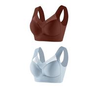 Flodxo Womens Bras Push Up Seamless Sports Bras Non Wired Support Full Coverage Bralettes Ladies V Neck Wireless Bra Comfort Bra High Impact Gym Bras for Large Breasts Blue 6XL