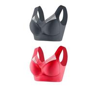 Flodxo Womens Bras Wireless Push Up Comfort Bra Breathable Deep Cup Bra Ergonomic Posture Bras for Women Ladies Front Closure Bras Multi Way Bras for Women UK Red 5XL