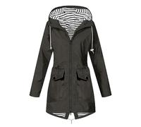 Flodxo Womens Breathable Lightweight Waterproof Jackets Solid Color Packable Rain Coat Hoody Windproof Hiking Outdoor Plus Size Softshell Jacket Trench Coat Dark Grey M