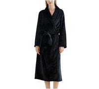 Flodxo Women's Dressing Gown Fleece Fluffy Winter Bathrobe Soft Plush Housecoat Loungewear Warm and Cosy Fuzzy Bath Robe Nightwear Sleepwear Dressing Gown Flannel Sherpa Bathrobe Black L