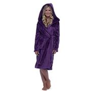 Flodxo Womens Dressing Gown with Hood Lightweight Fluffy Long Bathrobe Plus Size Fleece Hooded Winter Bath Robe Warm and Cosy Housecoat with Pockets Sleepwear Ladies Dressing Gown Purple 4XL