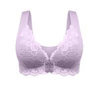 Flodxo Women's Everyday Bras Non Wired Front Fastening Bras for Women UK Plus Size Lace T Shirts High Impact Wireless Comfort Bralettes Push Up High Impact Bralette Purple M