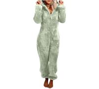 Flodxo Women's Fleece Onesies Zip Up One Piece Hooded Pyjamas Soft Comfy Fluffy Fleece Jumpsuit Teddy Warm Loungewear Nightwear Outfits Sleepwear Casual Pajamas Playsuits Wter Fall Army Green S