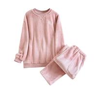 Flodxo Womens Fleece Pyjamas Set Winter Warm Lounge Set Flannel Soft Pajamas Fluffy Loungewear Sets Long Sleeve Jumper and Pj Bottoms Nightwear Comfort 2 Piece Outfit Plush Pajamas Pink L