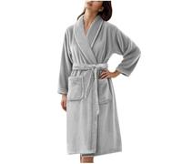 Flodxo Womens Fluffy Dressing Gown Warm Nightwear Robes Lightweight Winter Fleece Bathrobe Plus Size Warm and Cosy Housecoat with Belt Loungewear Sleepwear Flannel Pajamas Robe Grey XXL
