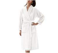 Flodxo Womens Fluffy Dressing Gown Warm Nightwear Robes Lightweight Winter Fleece Bathrobe Plus Size Warm and Cosy Housecoat with Belt Loungewear Sleepwear Flannel Pajamas Robe White L