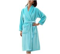 Flodxo Womens Fluffy Dressing Gown Warm Nightwear Robes Lightweight Winter Fleece Bathrobe Plus Size Warm and Cosy Housecoat with Belt Loungewear Sleepwear Flannel Pajamas Robe Light Blue XL