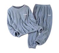 Flodxo Womens Fluffy Pyjamas Set Winter Fleece Pajamas Sets Long Sleeve Women's Pyjama Tops and Fluffy Pyjama Bottoms Warm Lounge Wear Sets Sleepwear Nightwear Fuzzy Matching Pjs Set Blue